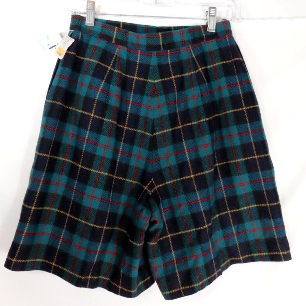 Vintage 80's Shorts High Waist Mom Wool Blue Plaid That's Me Women 9/10 NEW